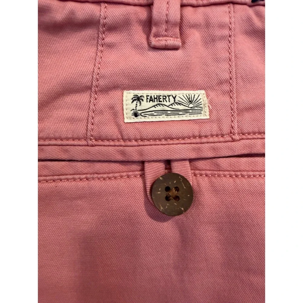 Faherty Mens All Day Shorts Coral Pink Organic Cotton Tencel Chino Size 31 7in